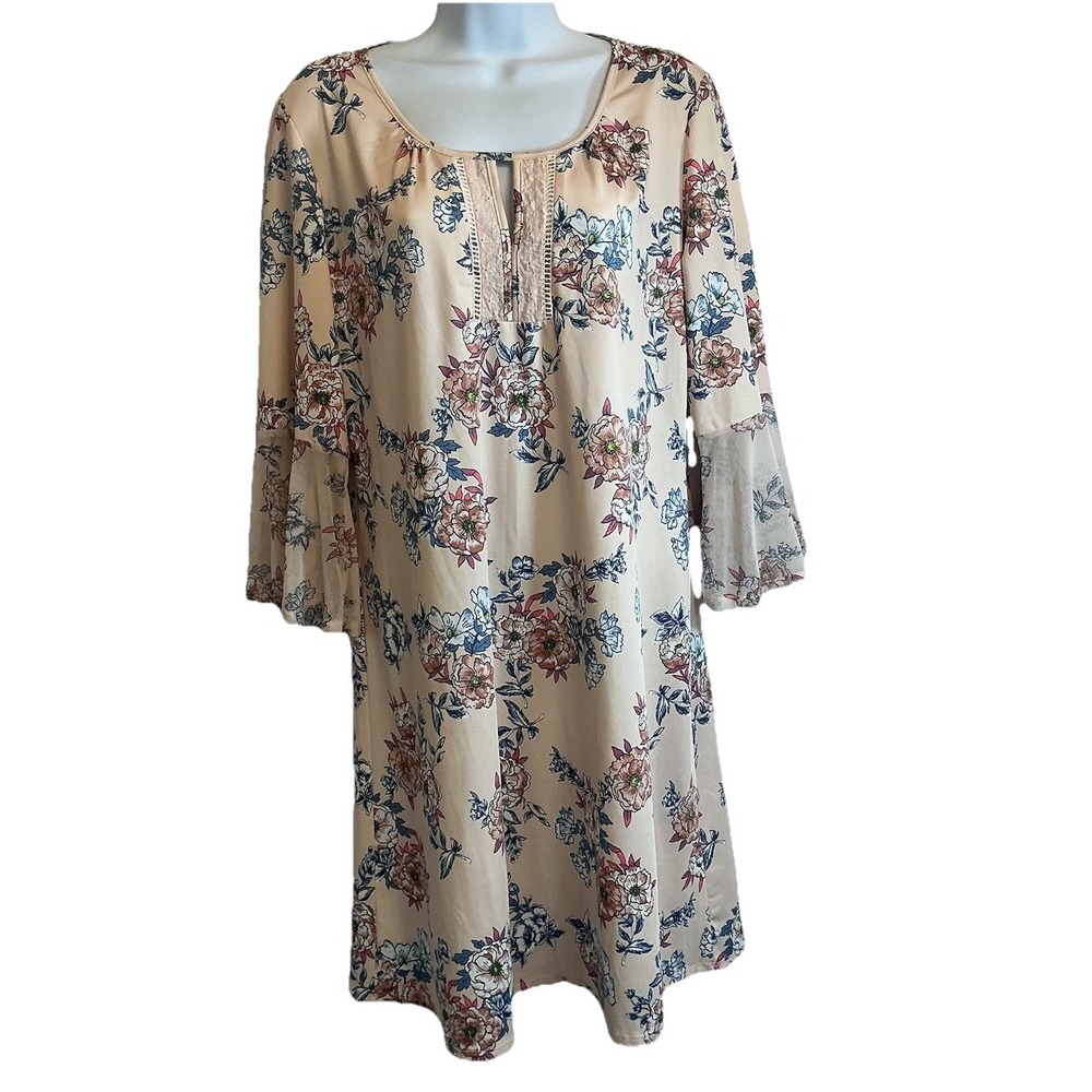 Perseption Concept Women's Dress Peach Floral Stretch Comfortable - Size L